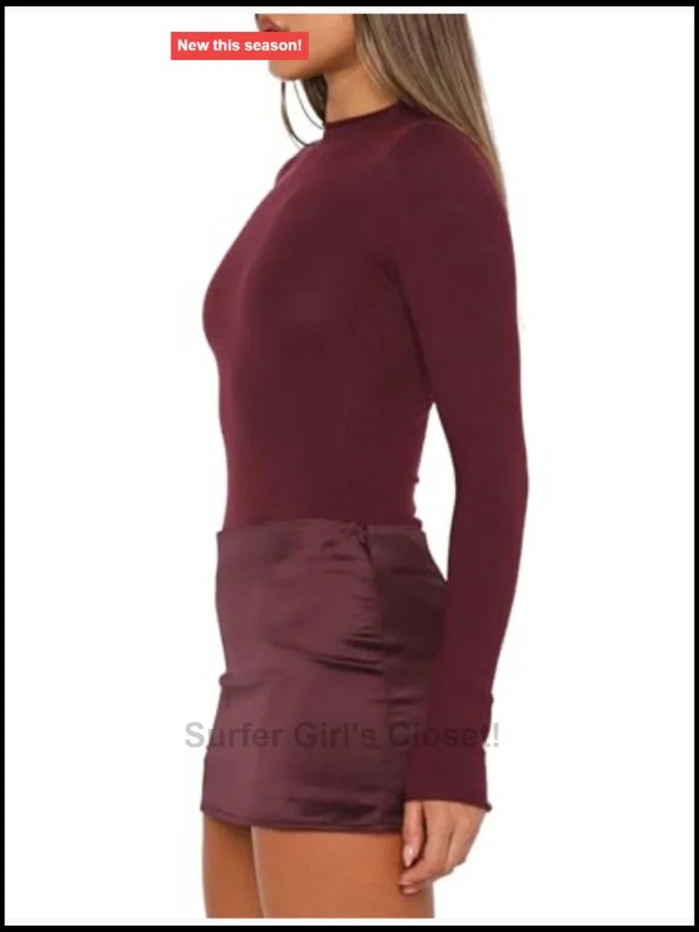 Womens Bodycon 2 Piece Mini Skirt Set Long Sleeve Mock Neck Bodysuit Top